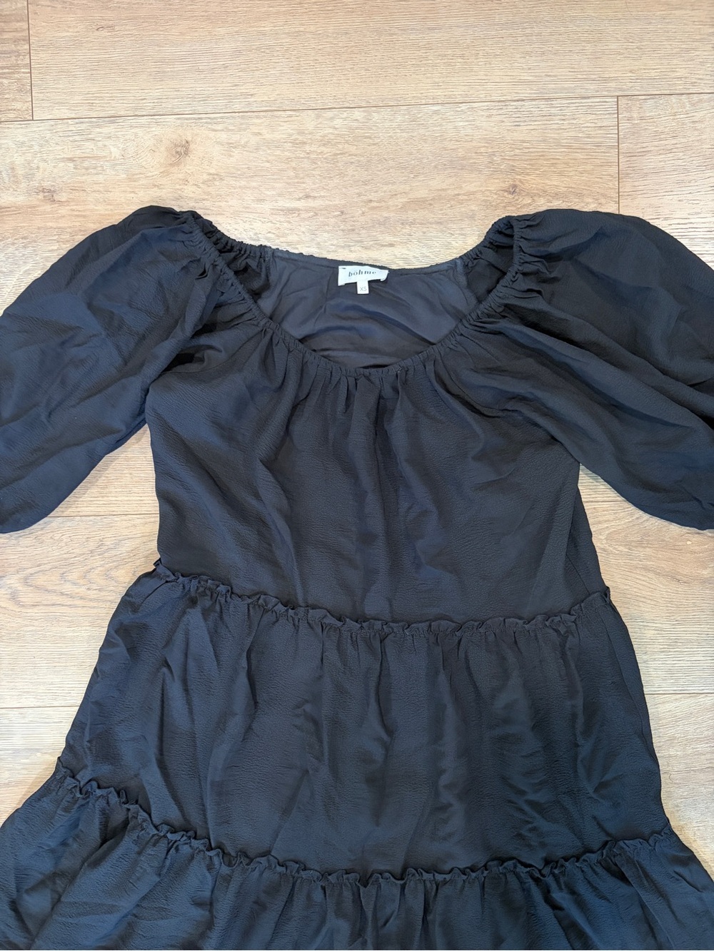 Böhme Black Tiered Puff Sleeve Midi Dress XS Boho - Picture 8 of 10